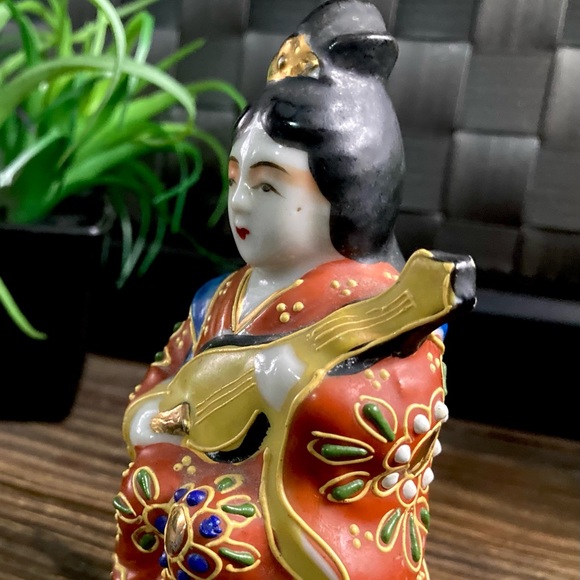 Kutani Ware Benzatien Benten Moriage Porcelain Figure God of Beauty Music Art - Picture 8 of 9